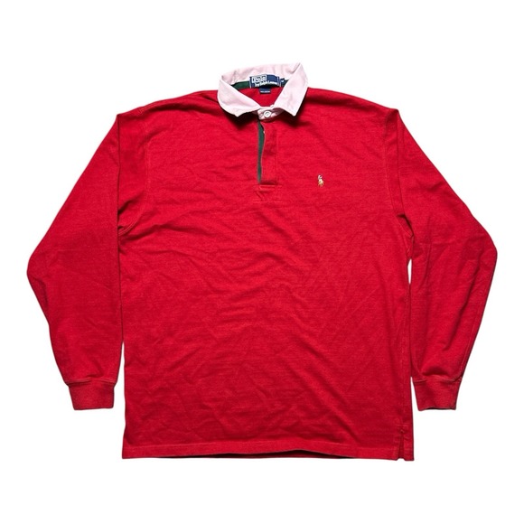 Vintage Polo Ralph Lauren Rugby Polo Long Sleeve Men's Medium Red - Picture 1 of 7